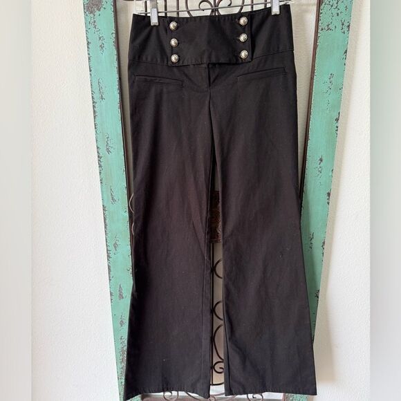 Black High-Waisted Wide-Leg Pants with Button Detail - Picture 2 of 11